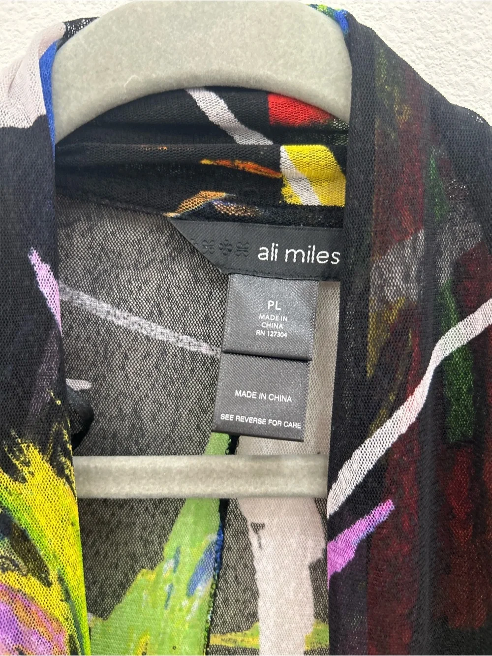 Ali miles NWT artsy colorful abstract open from mesh cardigan petite LG office